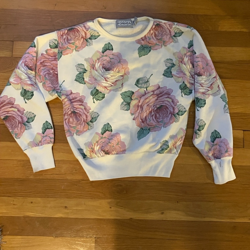Vintage Forenza Floral Women's Sweater - Pink and Cream